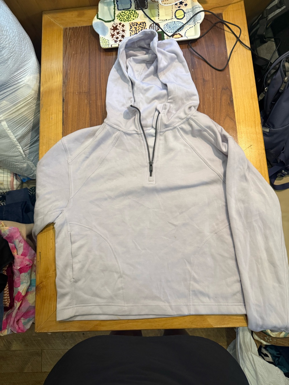 Womens Light Purple Half-Zip Hooded Sweater
